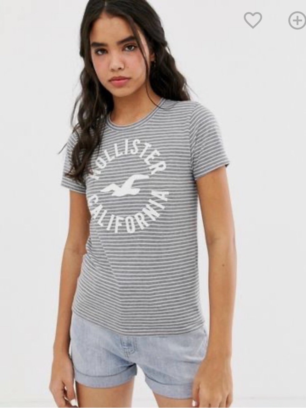 Hollister Y2K Grey Striped Logo Tee